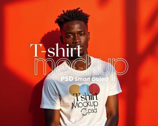 Male Model White T-Shirt Mockup PSD , Gildan T-shirt Mockup PSD , African Model White T-Shirt Mockup, Bella Canvas 3001 White Tshirt Mockup