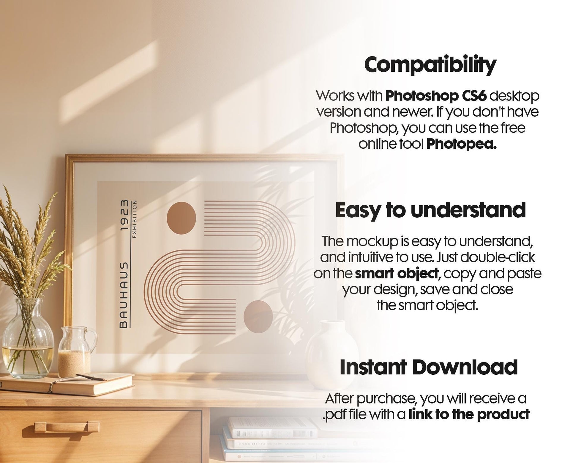 Horizontal Frame Mockup PSD, Scandinavian Wooden Frame Mockup, Poster Mockup PSD , Frame Mockup for Print, Frame Mockup Smart Object