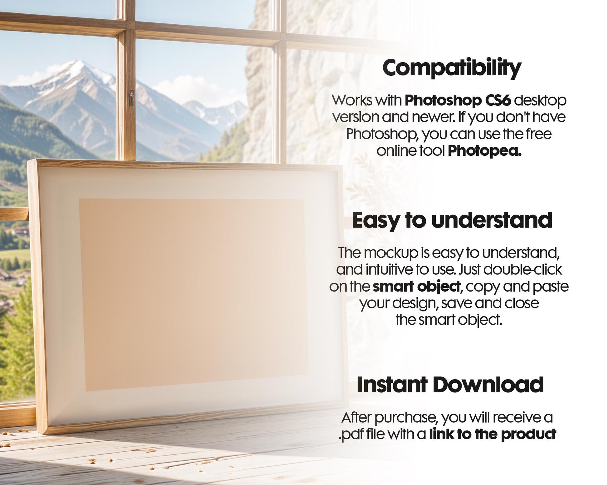 Horizontal Frame Mockup PSD, Scandinavian Wooden Frame Mockup, Poster Mockup PSD , Frame Mockup for Print, Frame Mockup Smart Object