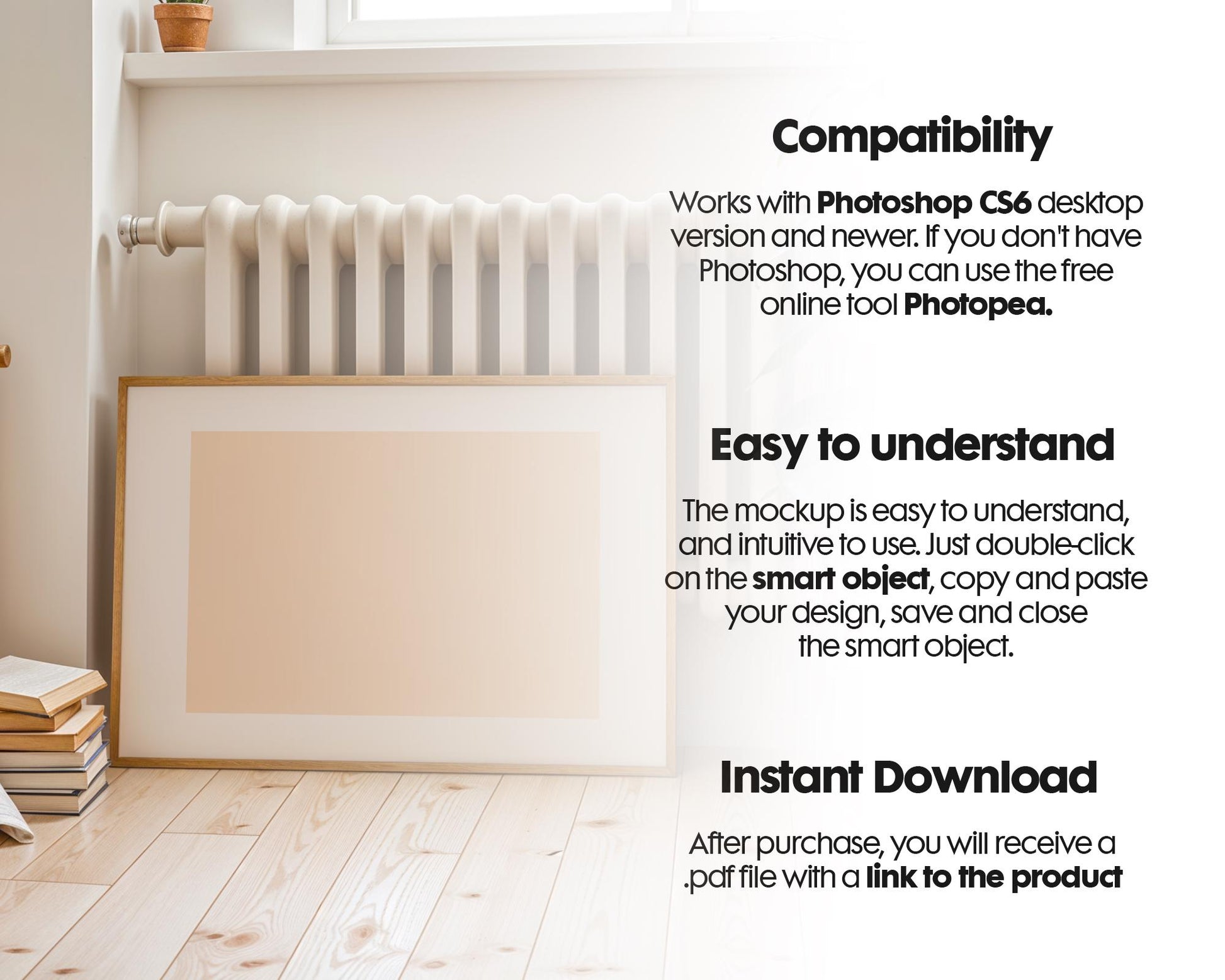 Horizontal Frame Mockup PSD, Scandinavian Wooden Frame Mockup, Poster Mockup PSD , Frame Mockup for Print, Frame Mockup Smart Object