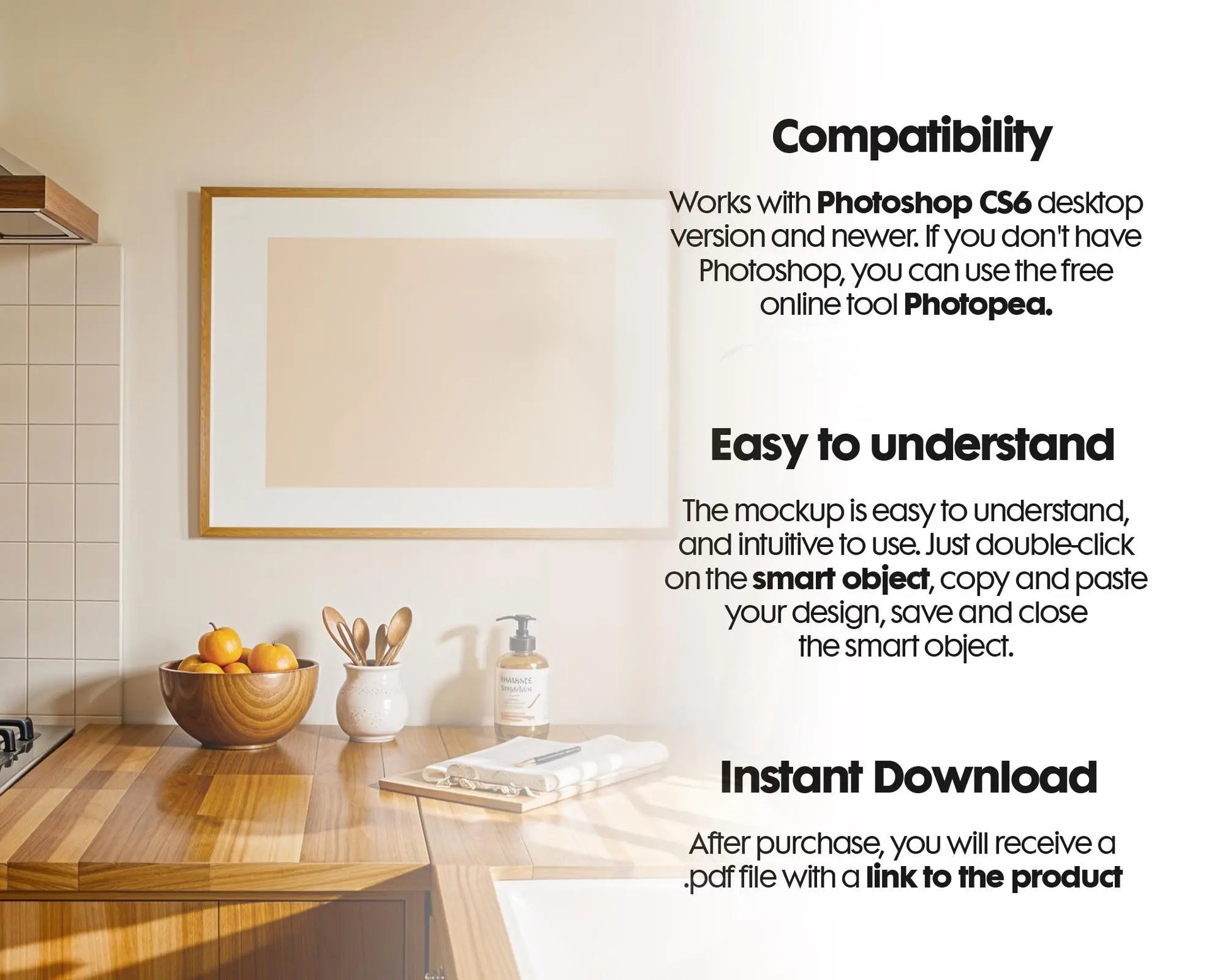 Horizontal Frame Mockup PSD, Scandinavian Wooden Frame Mockup, Poster Mockup PSD , Frame Mockup for Print, Frame Mockup Smart Object