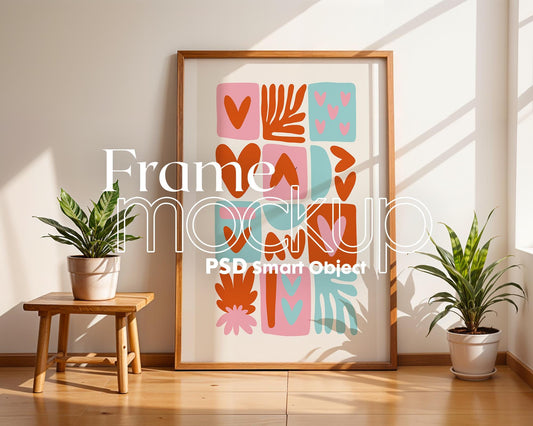 Blank Wooden Poster Frame Mockup, Room Frame Mockup, Minimalist Frame Mockup for Digital Download, Posters and Artwork Instant Download