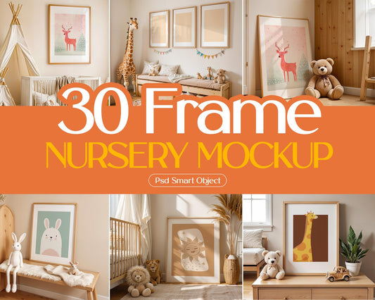 30 Nursery Frame Mockup Bundle PSD ,Baby Room Wall Art Mockup, Nursery Poster Frame, Kids Room Poster Frame Mockup, Instant Download