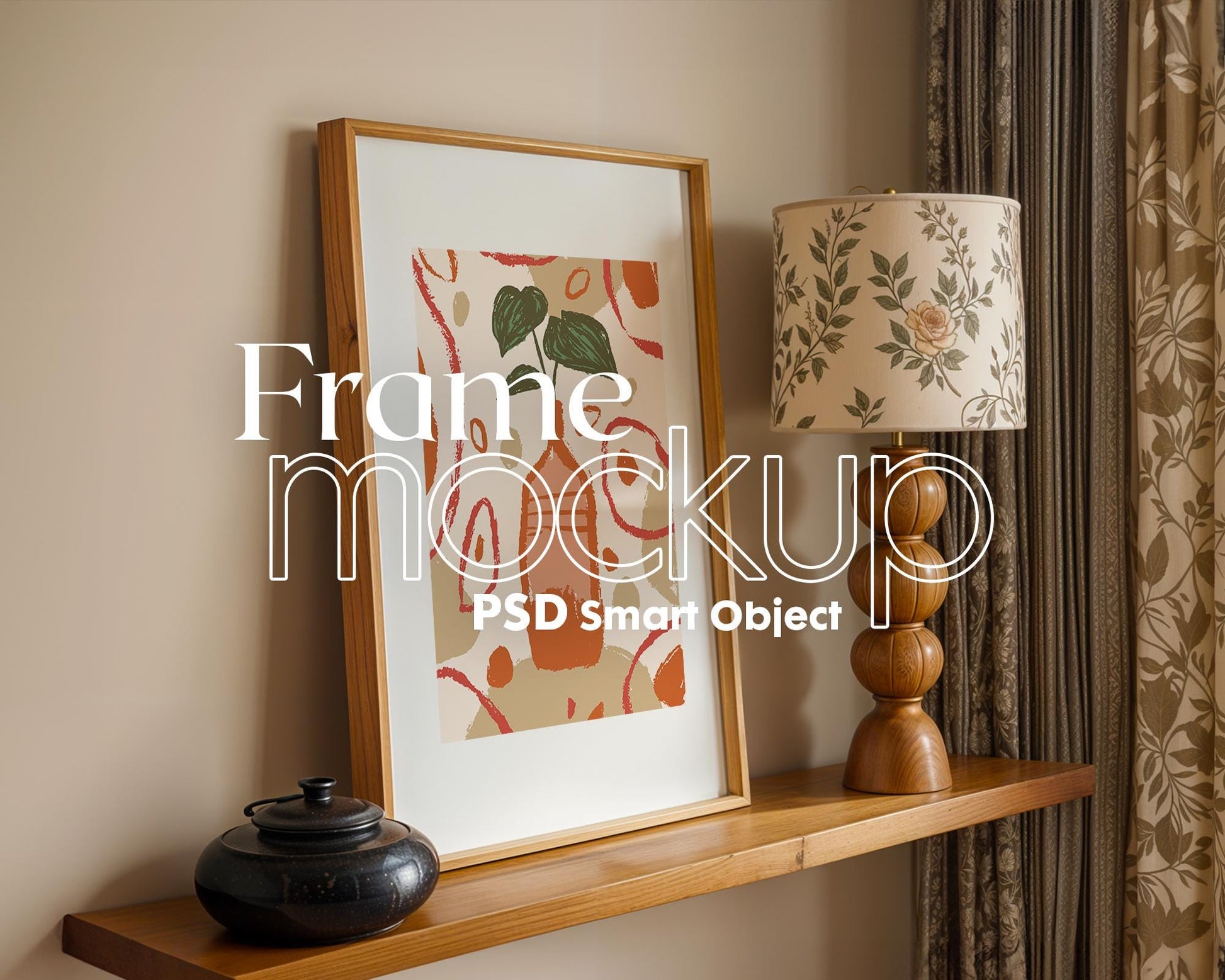 Blank Wooden Poster Frame Mockup, Room Frame Mockup, Minimalist Frame Mockup for Digital Download, Posters and Artwork Instant Download