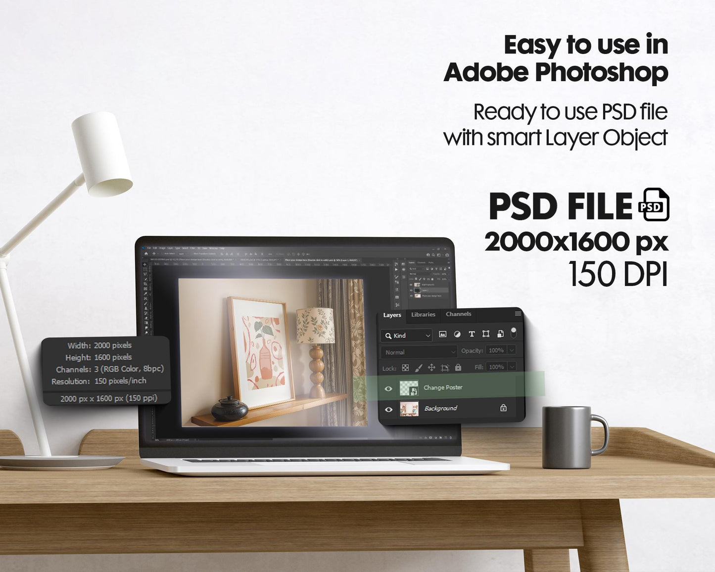 Blank Wooden Poster Frame Mockup, Room Frame Mockup, Minimalist Frame Mockup for Digital Download, Posters and Artwork Instant Download