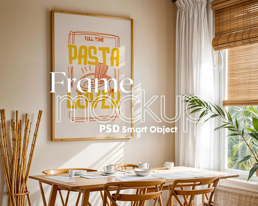Frame Mockup in Kitchen, ISO A DIN Ratio, Thin Wood Frame, PSD Mockup, Minimal Modern Home Interior Design Mockup