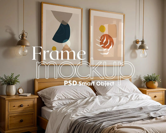 2 Frames Bedroom Mockup PSD, Mockup Frames, Double Frames Mockup, Set of 2 Mock Up, Wall Art Display, Poster Mockup, Poster Mockup PSD