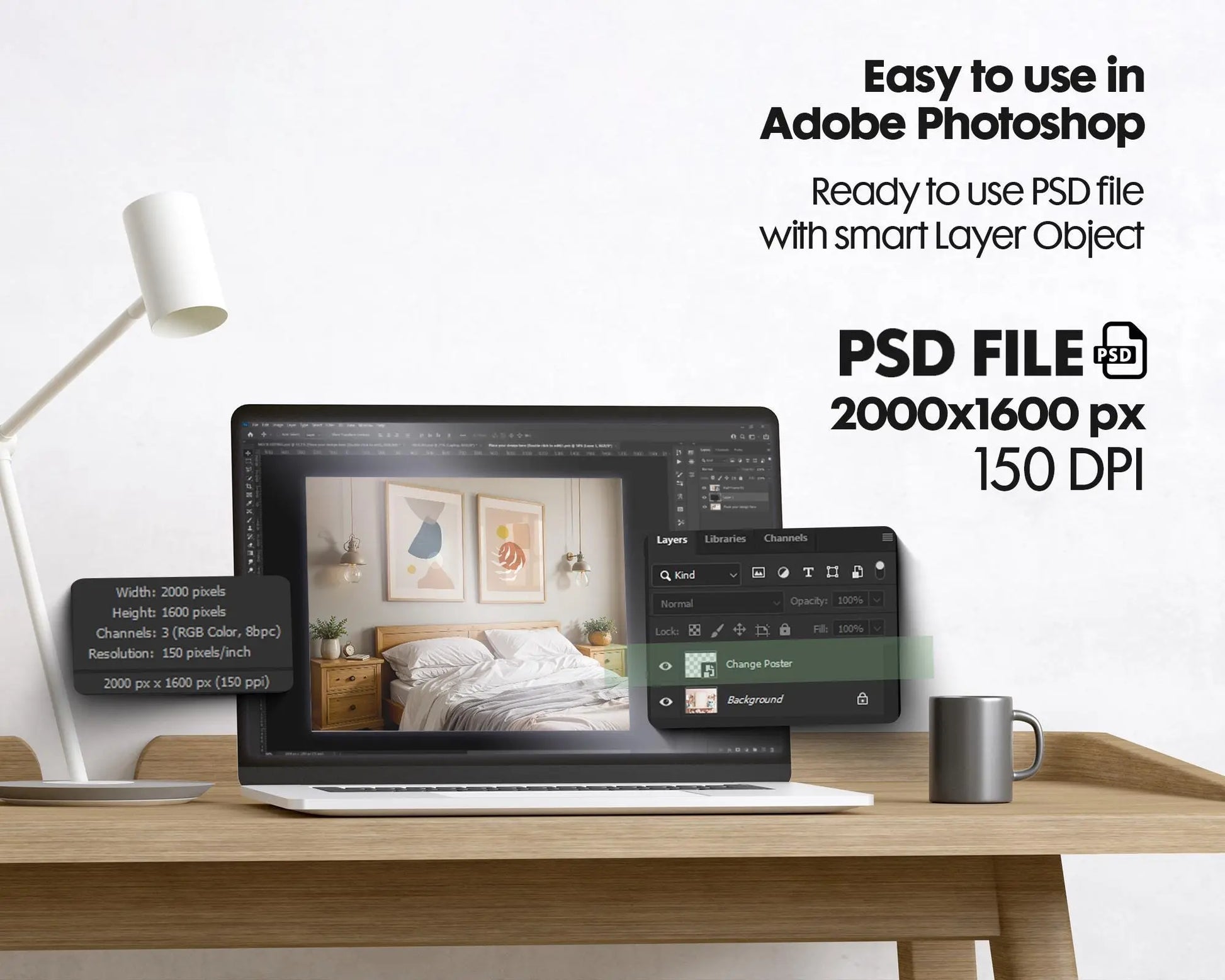 2 Frames Bedroom Mockup PSD, Mockup Frames, Double Frames Mockup, Set of 2 Mock Up, Wall Art Display, Poster Mockup, Poster Mockup PSD