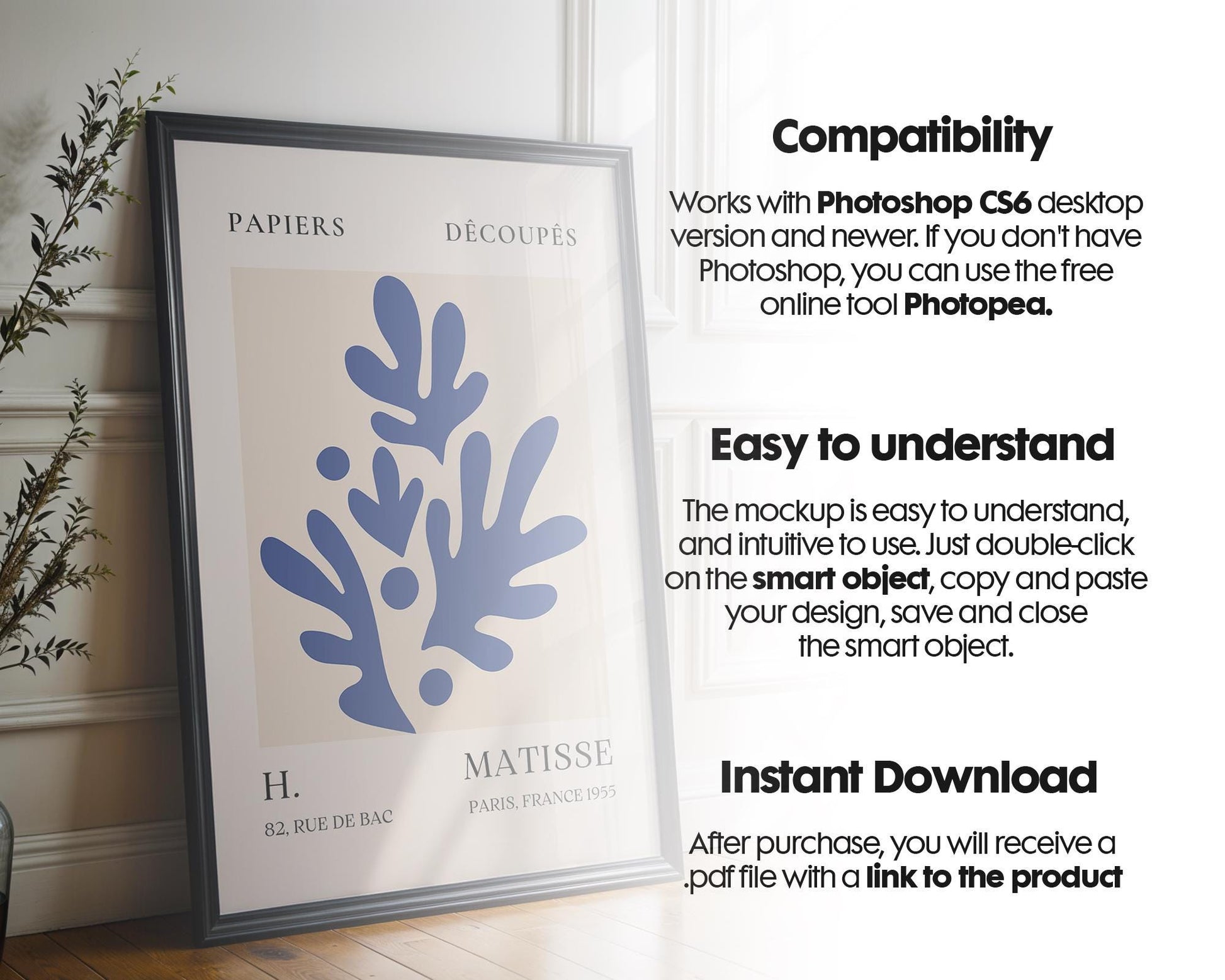 Blank Wooden Poster Frame Mockup, Minimalist Frame Mockup for Digital Download, Posters and Artwork Smart Object Instant Download