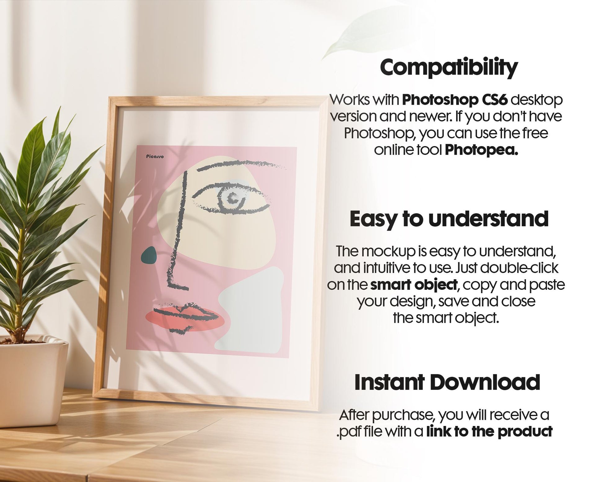Blank Wooden Poster Frame Mockup, Minimalist Frame Mockup for Digital Download, Posters and Artwork Smart Object Instant Download