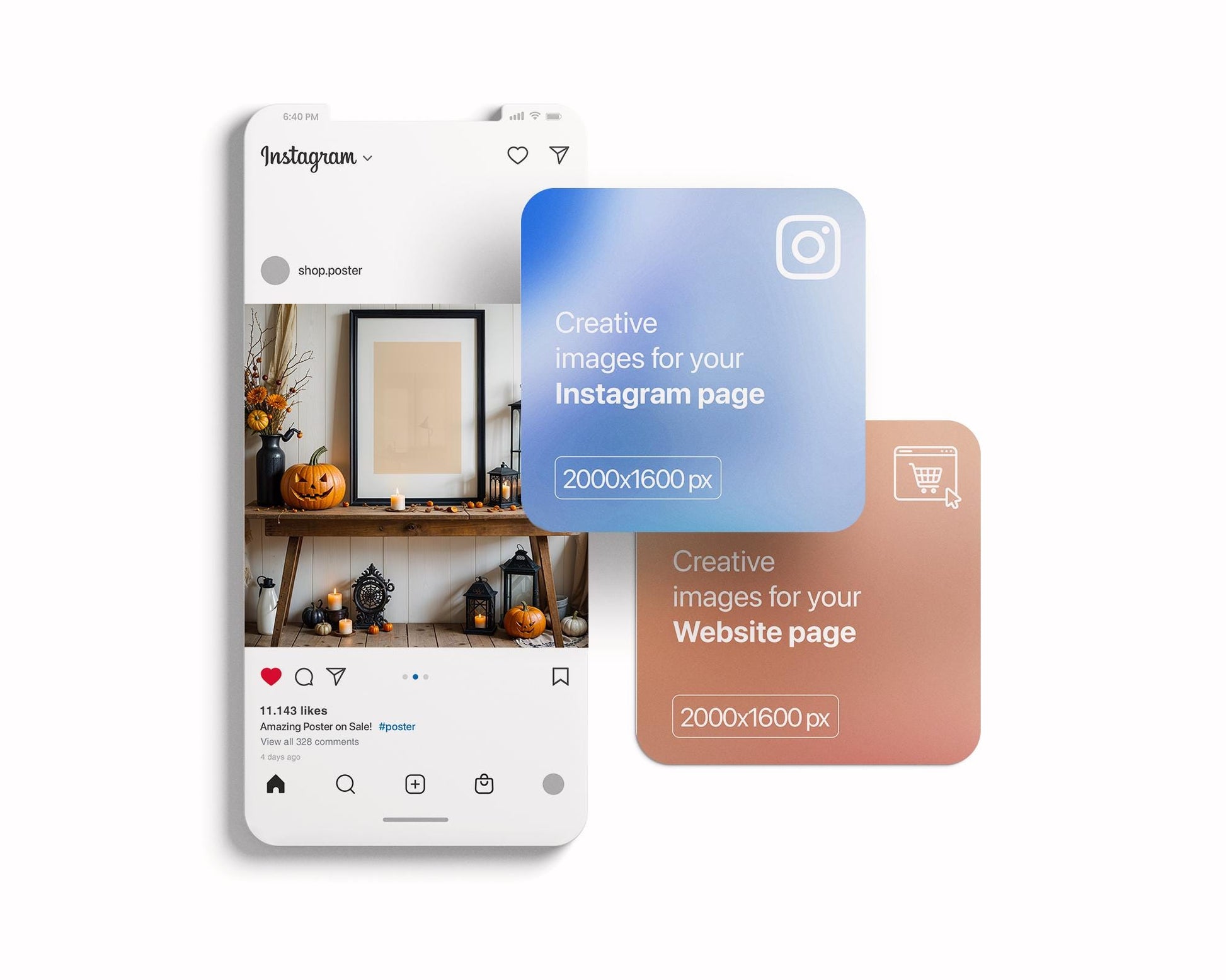 Halloween Frame Mockup PSD, Halloween Wall Art, Rustic Autumn & Pumpkins Vertical Artwork, Spooky Art Mockup,