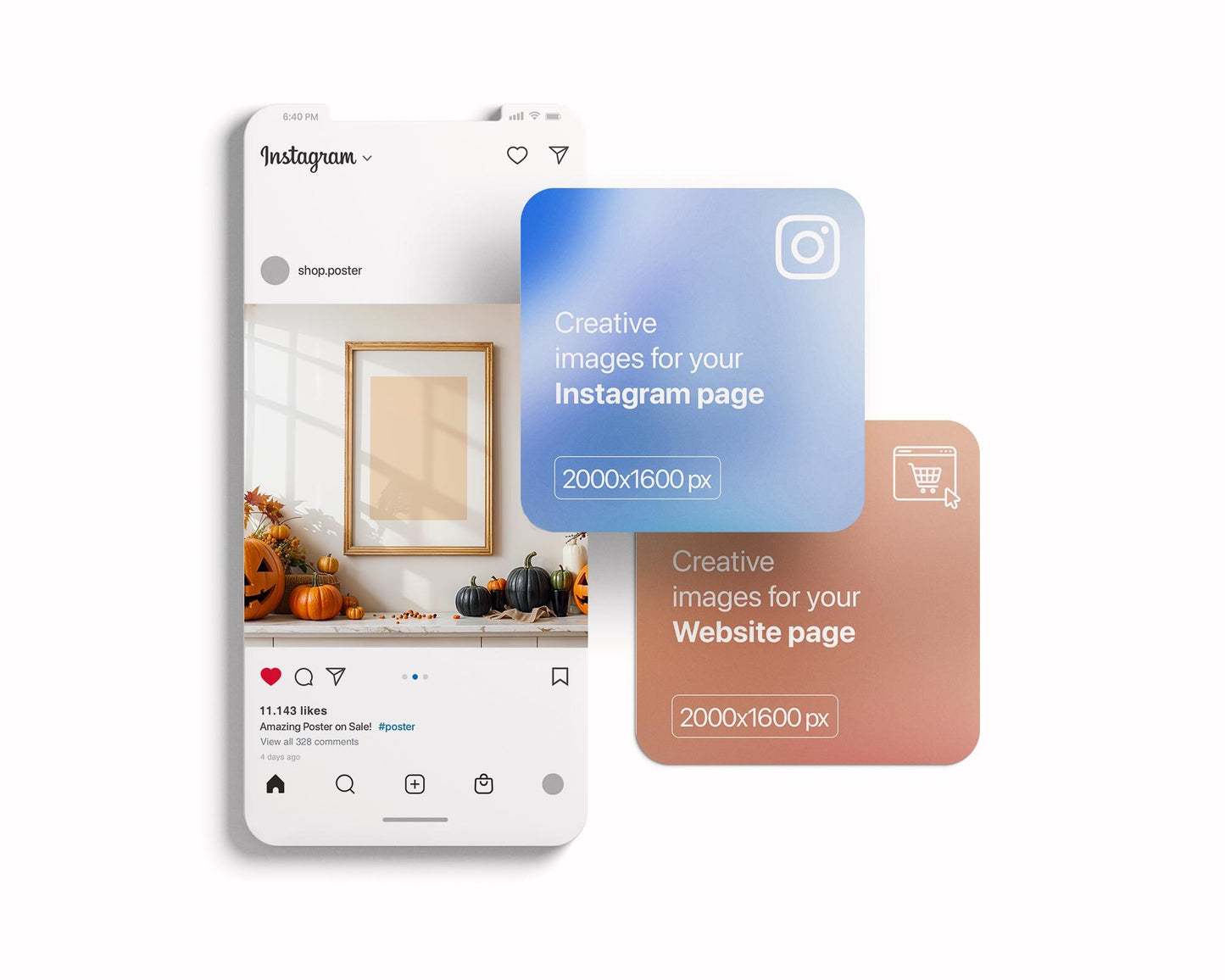 Halloween Frame Mockup PSD, Halloween Wall Art, Rustic Autumn & Pumpkins Vertical Artwork, Spooky Art Mockup,