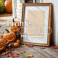 Halloween Frame Mockup PSD, Halloween Wall Art, Rustic Autumn & Pumpkins Vertical Artwork, Spooky Art Mockup,