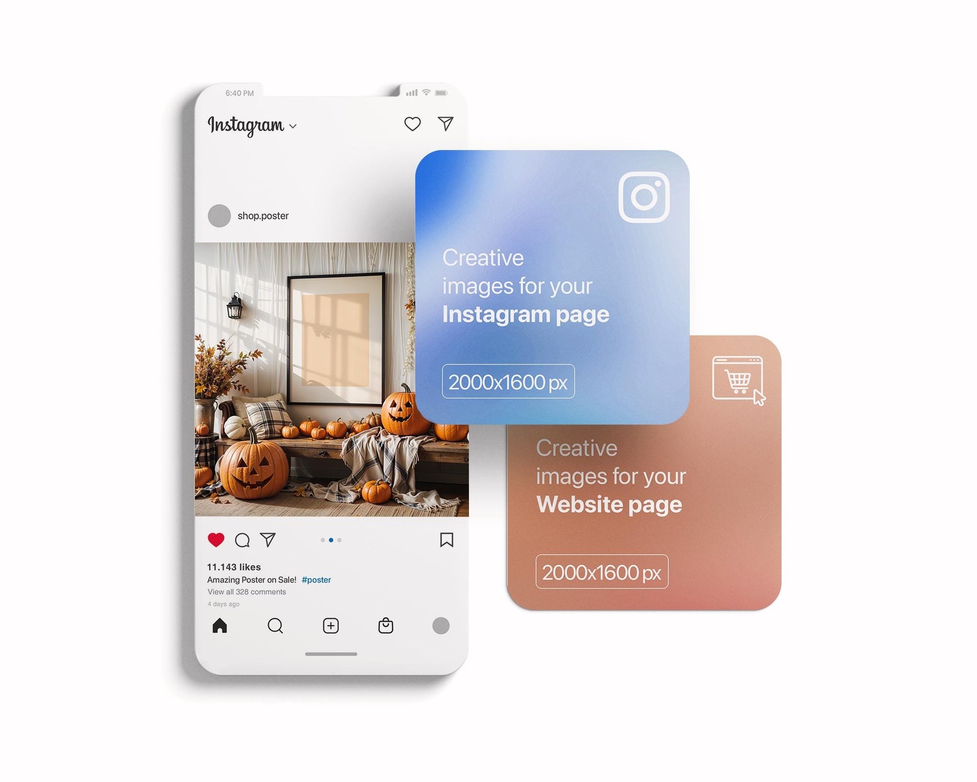 Halloween Frame Mockup PSD, Halloween Wall Art, Rustic Autumn & Pumpkins Vertical Artwork, Spooky Art Mockup,