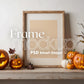 Halloween Frame Mockup PSD, Halloween Wall Art, Rustic Autumn & Pumpkins Vertical Artwork, Spooky Art Mockup,