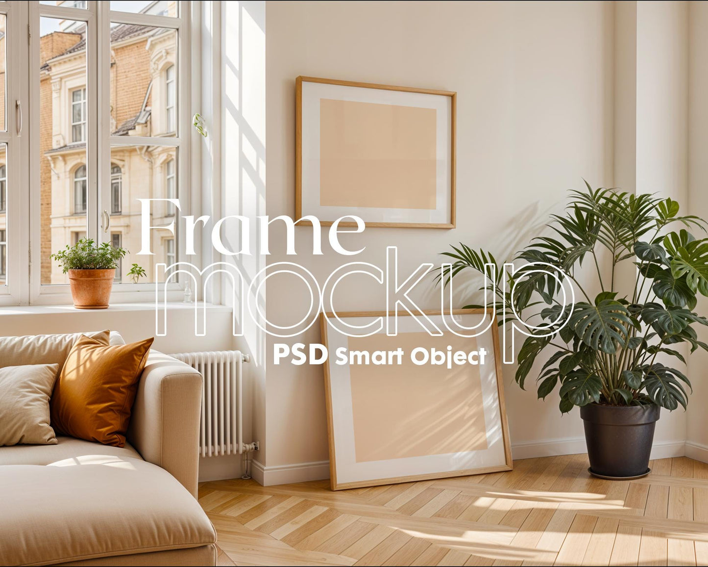 Scandinavian Interior Poster Horizontal Frame Mockup, Minimalist Decor Frame Mockup for Digital Download,