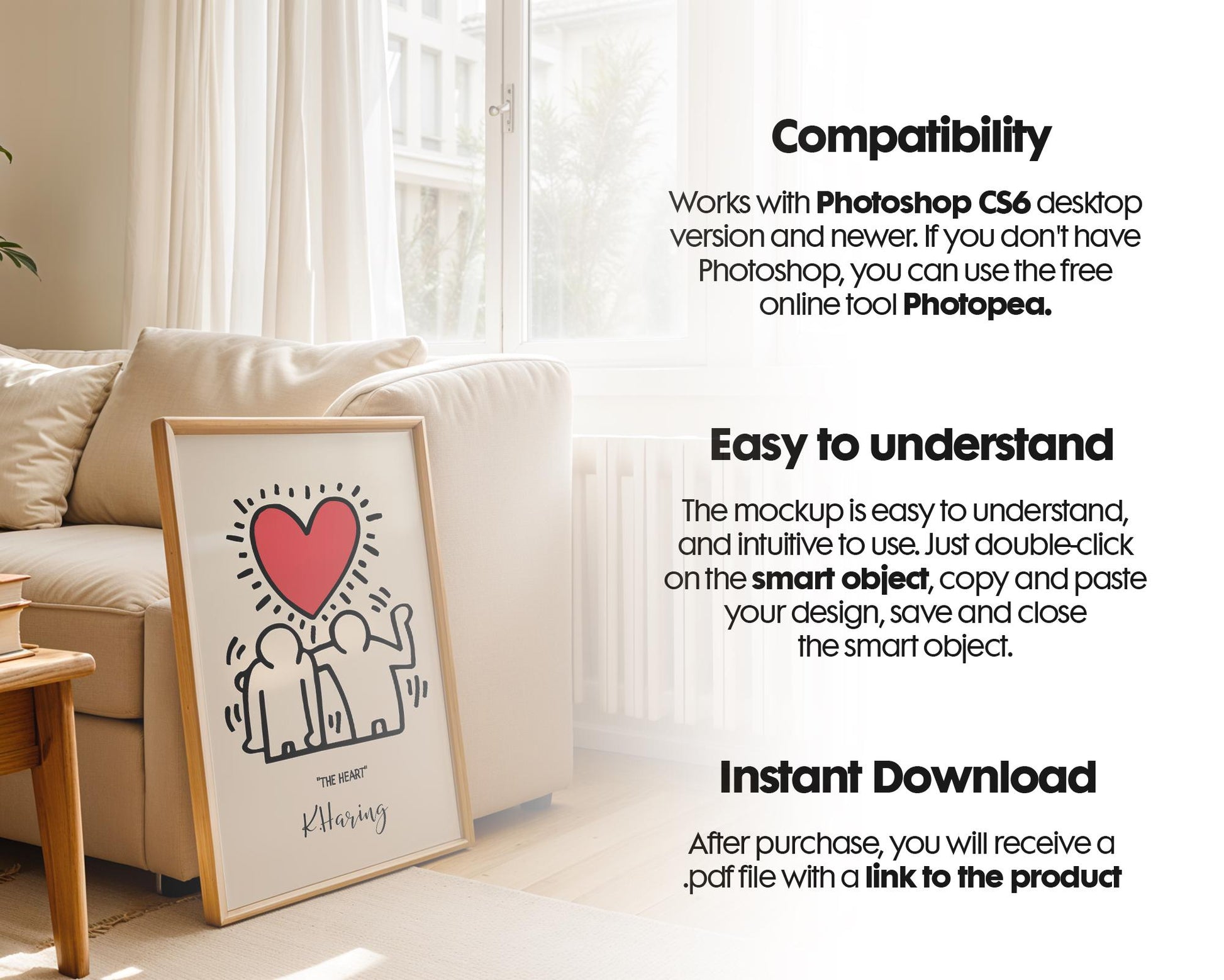 Scandinavian Interior Poster Frame Mockup, Minimalist Decor Frame Mockup for Digital Download,