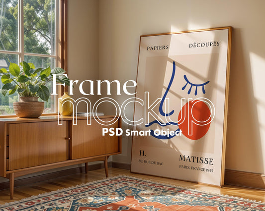 Blank Wooden Poster Frame Mockup, Minimalist Frame Mockup for Digital Download, Posters and Artwork Smart Object Instant Download