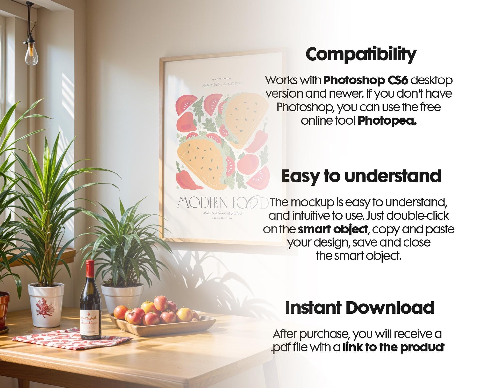 Frame Mockup in Kitchen, ISO A DIN Ratio, Thin Wood Frame, PSD Mockup, Minimal Modern Home Interior Design Mockup
