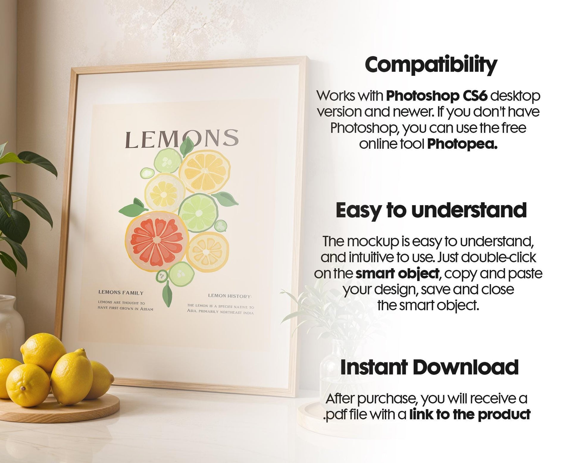 Frame Mockup in Kitchen, ISO A DIN Ratio, Thin Wood Frame, PSD Mockup, Minimal Modern Home Interior Design Mockup