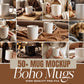 50 Boho Mug Mockup Bundle, Boho White Mug Mockup Coffee Cup Mockup, Aesthetic Boho Mug Mockup ,11oz Cup Mockup