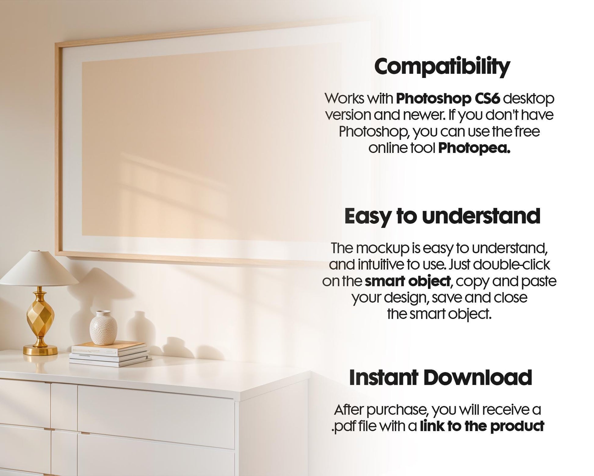 Horizontal Frame Mockup PSD, Scandinavian Wooden Frame Mockup, Poster Mockup PSD , Frame Mockup for Print, Frame Mockup Smart Object