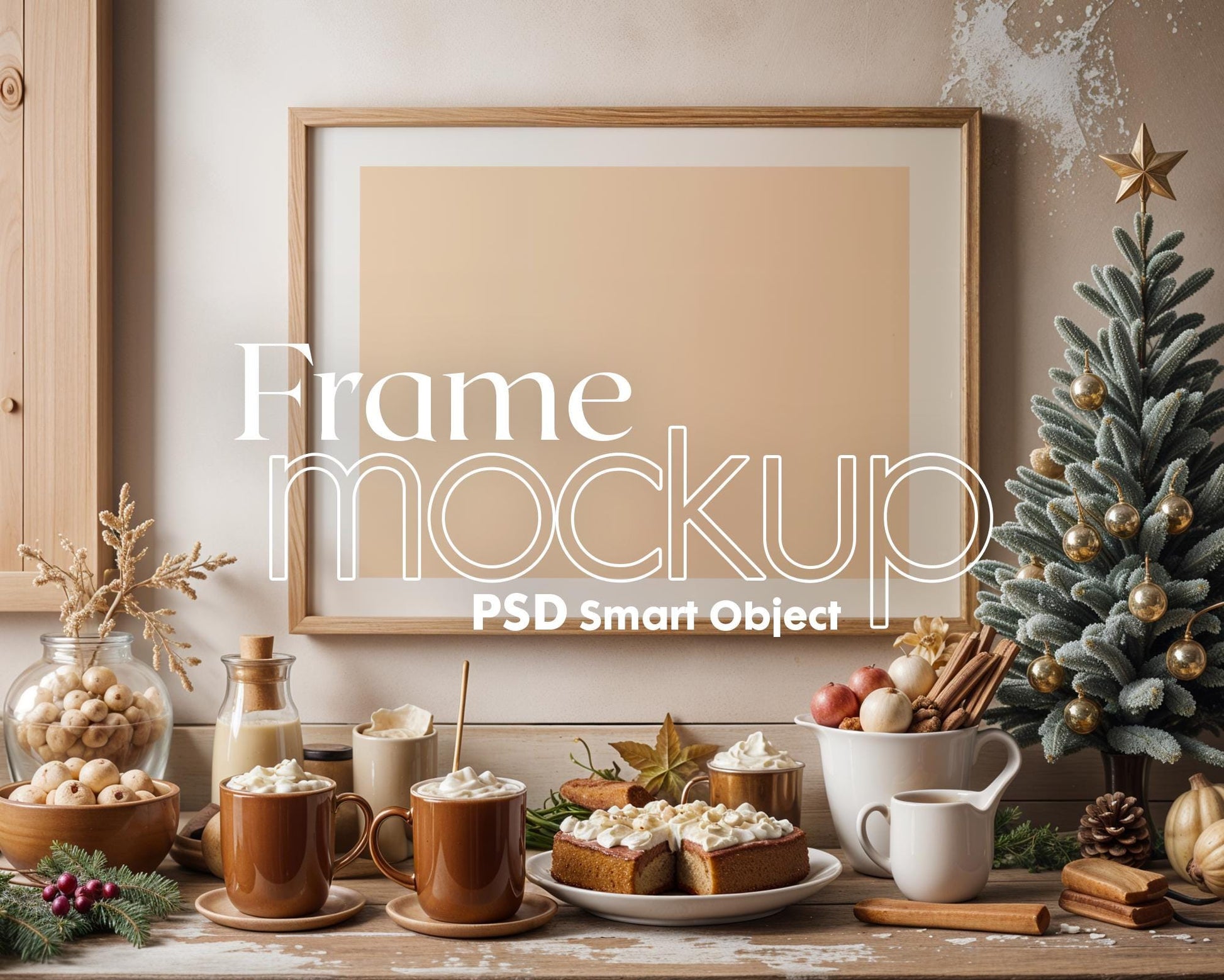 Christmas Frame Mockup PSD, Christmas Holiday Frame Mockup, Christmas Mockup Poster Presentation, Christmas Interior Frame Mockup
