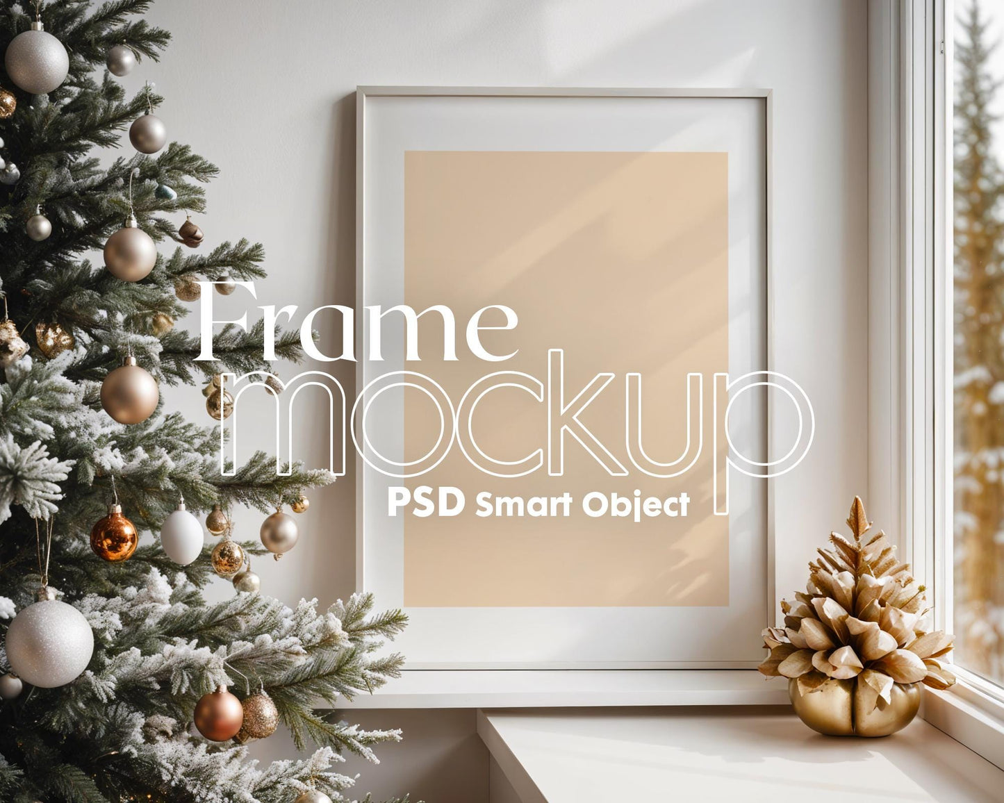Christmas Frame Mockup PSD, Christmas Holiday Frame Mockup, Christmas Mockup Poster Presentation, Christmas Interior Frame Mockup