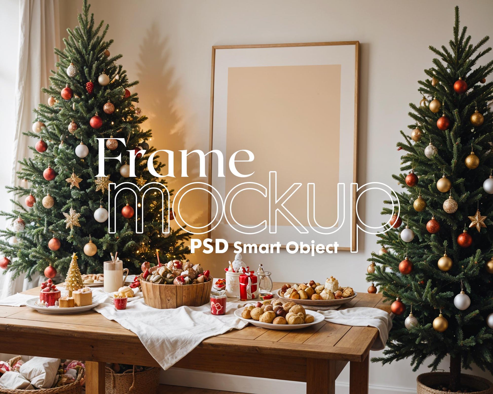 Christmas Frame Mockup PSD, Christmas Holiday Frame Mockup, Christmas Mockup Poster Presentation, Christmas Interior Frame Mockup