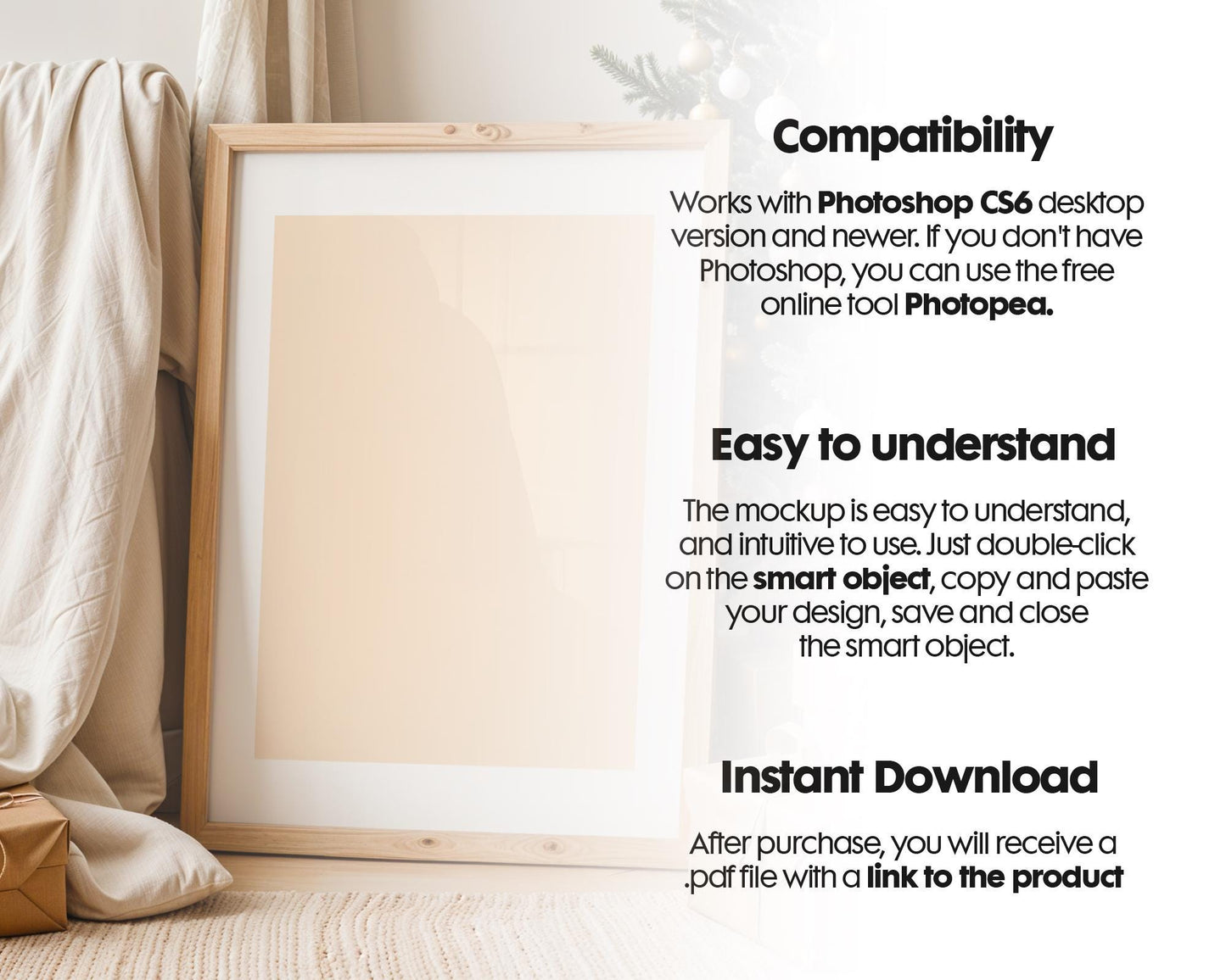 Christmas Frame Mockup PSD, Christmas Holiday Frame Mockup, Christmas Mockup Poster Presentation, Christmas Interior Frame Mockup