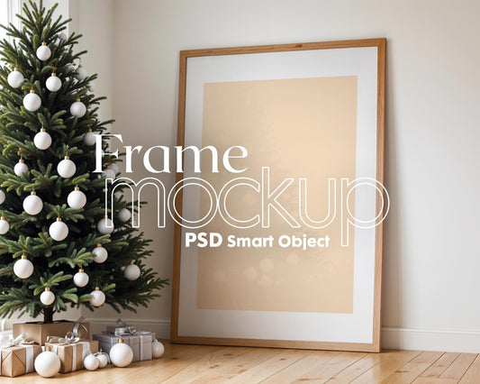 Christmas Frame Mockup PSD, Christmas Holiday Frame Mockup, Christmas Mockup Poster Presentation, Christmas Interior Frame Mockup
