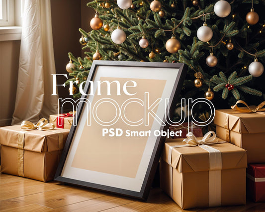 Christmas Frame Mockup PSD, Christmas Holiday Frame Mockup, Christmas Mockup Poster Presentation, Christmas Interior Frame Mockup