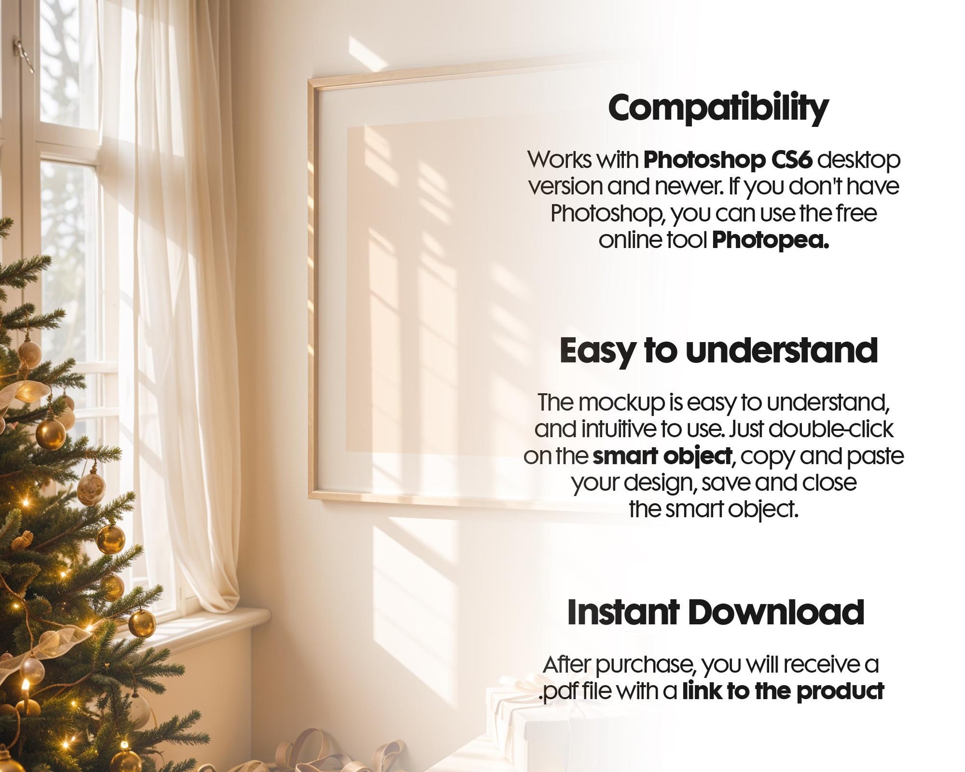 Christmas Frame Mockup PSD, Christmas Holiday Frame Mockup, Christmas Mockup Poster Presentation, Christmas Interior Frame Mockup