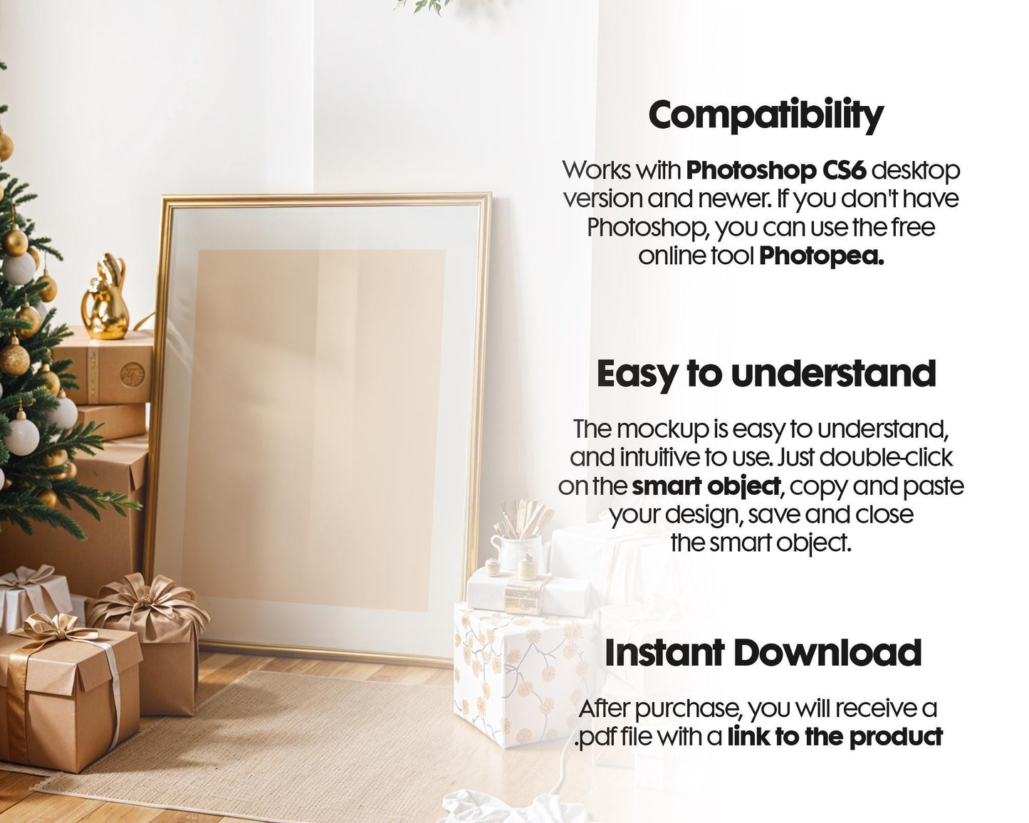 Christmas Frame Mockup PSD, Christmas Holiday Frame Mockup, Christmas Mockup Poster Presentation, Christmas Interior Frame Mockup