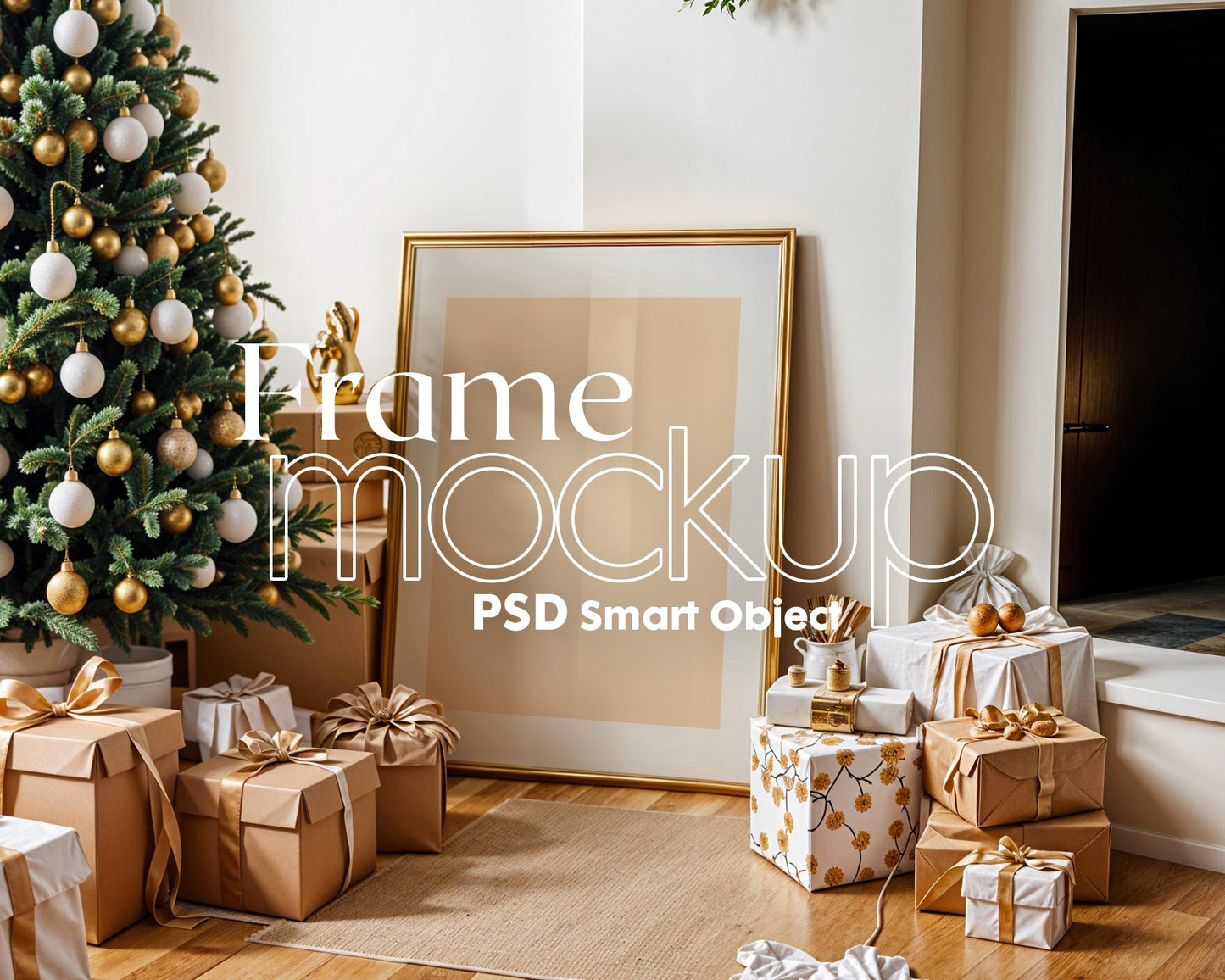 Christmas Frame Mockup PSD, Christmas Holiday Frame Mockup, Christmas Mockup Poster Presentation, Christmas Interior Frame Mockup