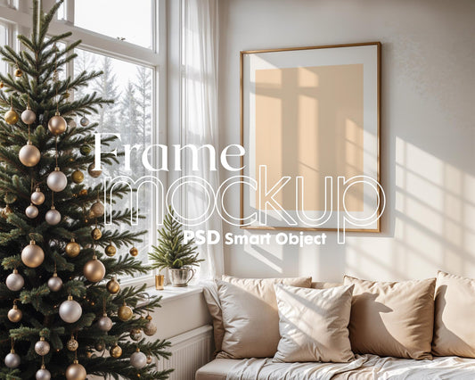 Christmas Frame Mockup PSD, Christmas Holiday Frame Mockup, Christmas Mockup Poster Presentation, Christmas Interior Frame Mockup
