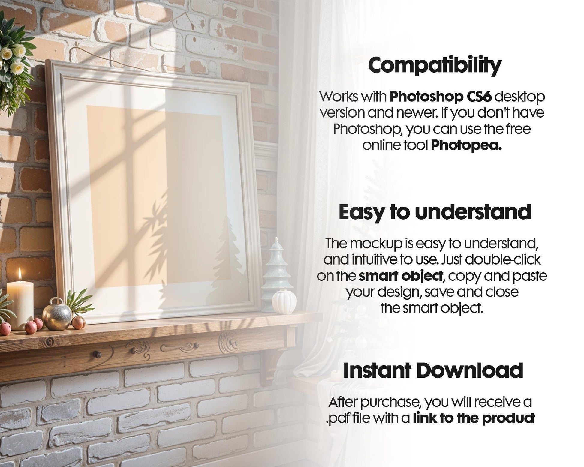 Christmas Frame Mockup PSD, Christmas Holiday Frame Mockup, Christmas Mockup Poster Presentation, Christmas Interior Frame Mockup