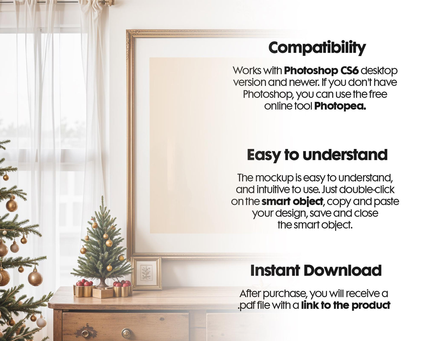Christmas Frame Mockup PSD, Christmas Holiday Frame Mockup, Christmas Mockup Poster Presentation, Christmas Interior Frame Mockup