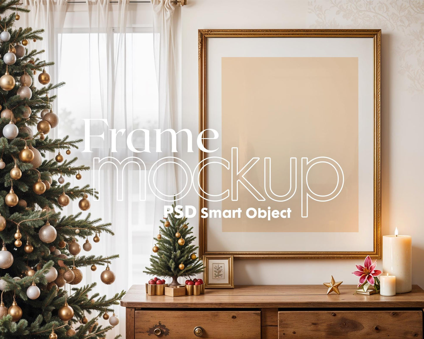 Christmas Frame Mockup PSD, Christmas Holiday Frame Mockup, Christmas Mockup Poster Presentation, Christmas Interior Frame Mockup