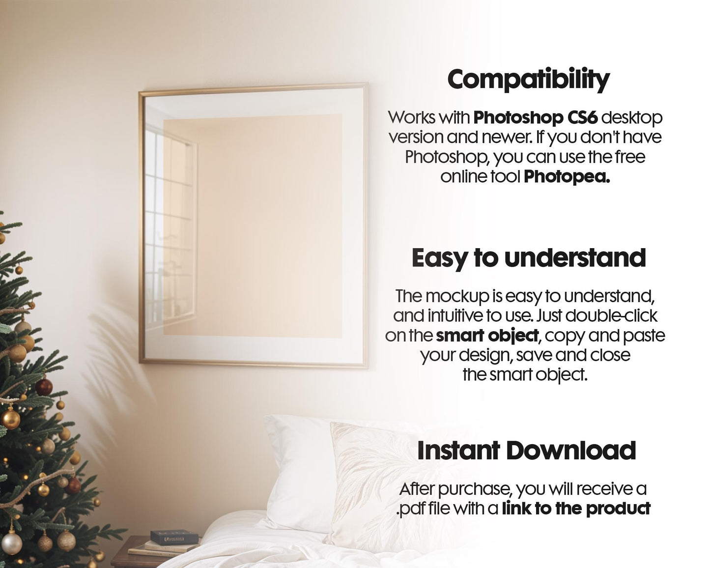 Christmas Frame Mockup PSD, Christmas Holiday Frame Mockup, Christmas Mockup Poster Presentation, Christmas Interior Frame Mockup