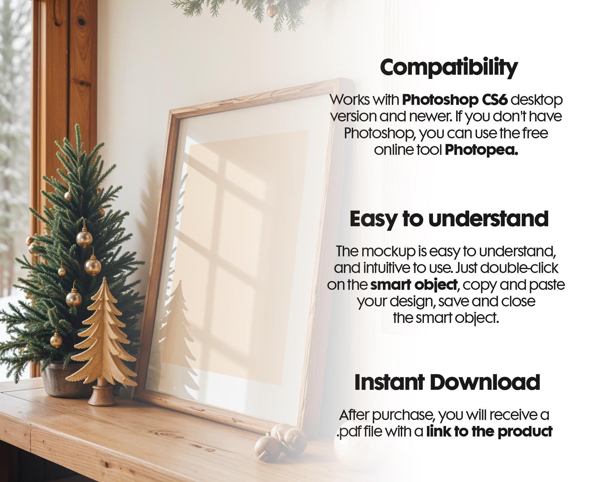Christmas Frame Mockup PSD, Christmas Holiday Frame Mockup, Christmas Mockup Poster Presentation, Christmas Interior Frame Mockup