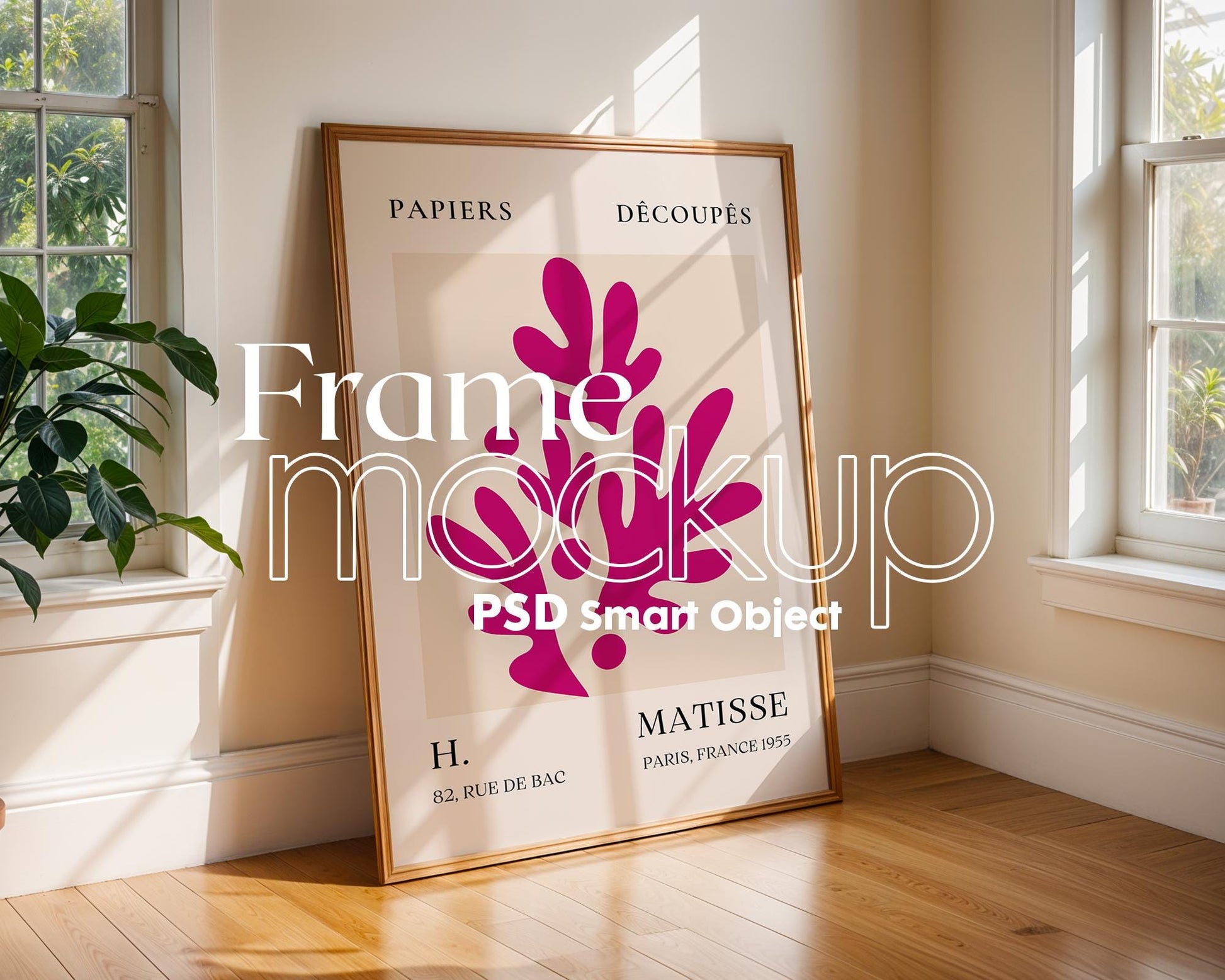 Blank Wooden Poster Frame Mockup, Minimalist Frame Mockup for Digital Download, Posters and Artwork Smart Object Instant Download