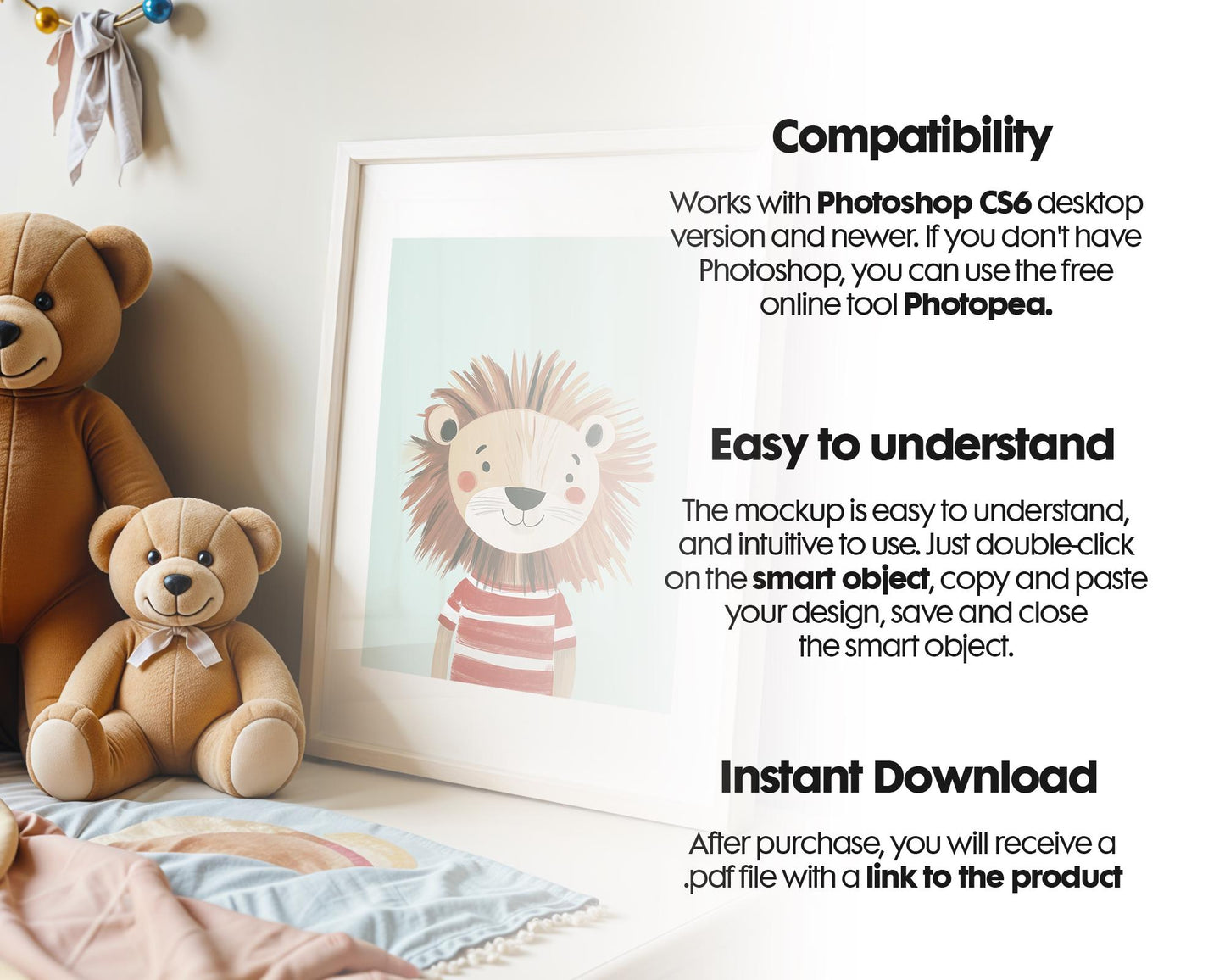 Frame Nursery Mockup in Home Interior PSD | Nursery Frame Mockup Frames | Nursery Wall Poster | Poster Shop Mockup