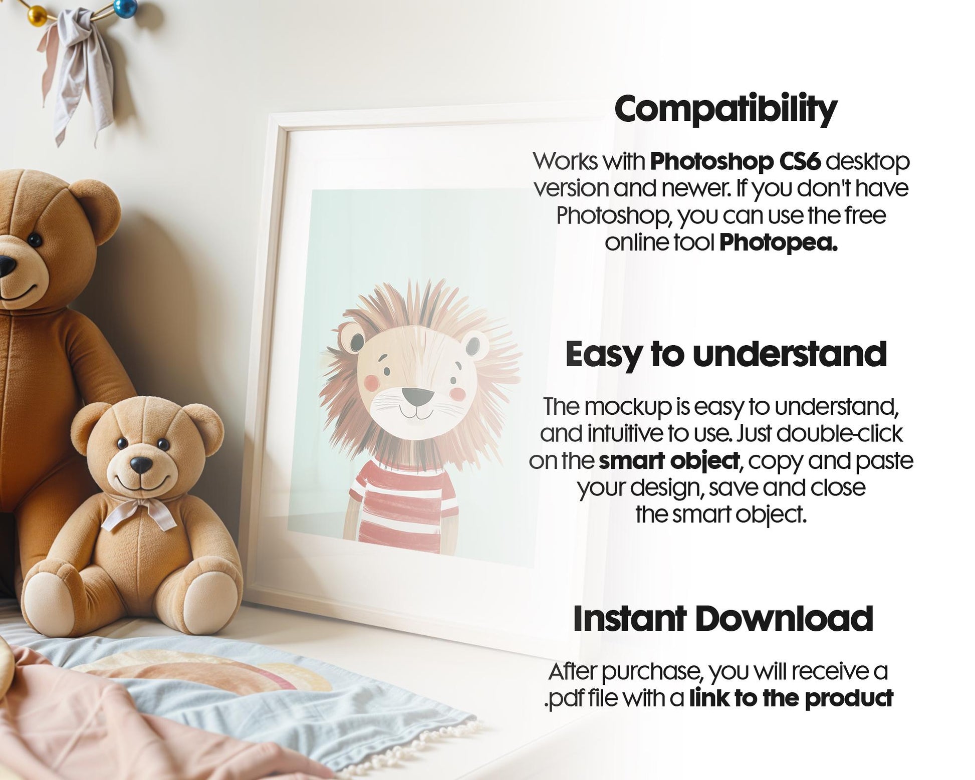 Frame Nursery Mockup in Home Interior PSD | Nursery Frame Mockup Frames | Nursery Wall Poster | Poster Shop Mockup