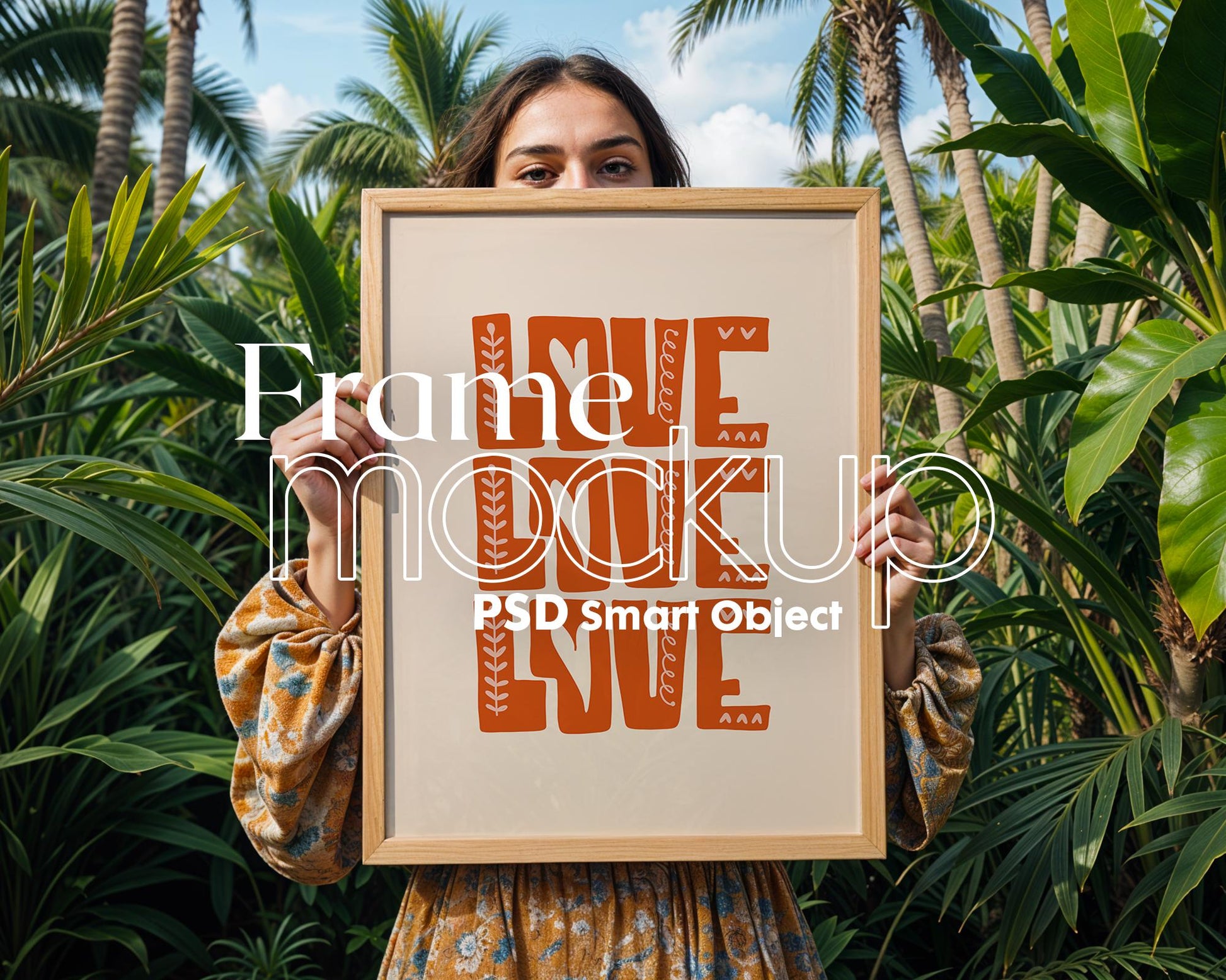 Frame Mockup With Person, PSD Photoshop Mockup, Frame Mockup Home Interior, Interior Frame Mockup Woman