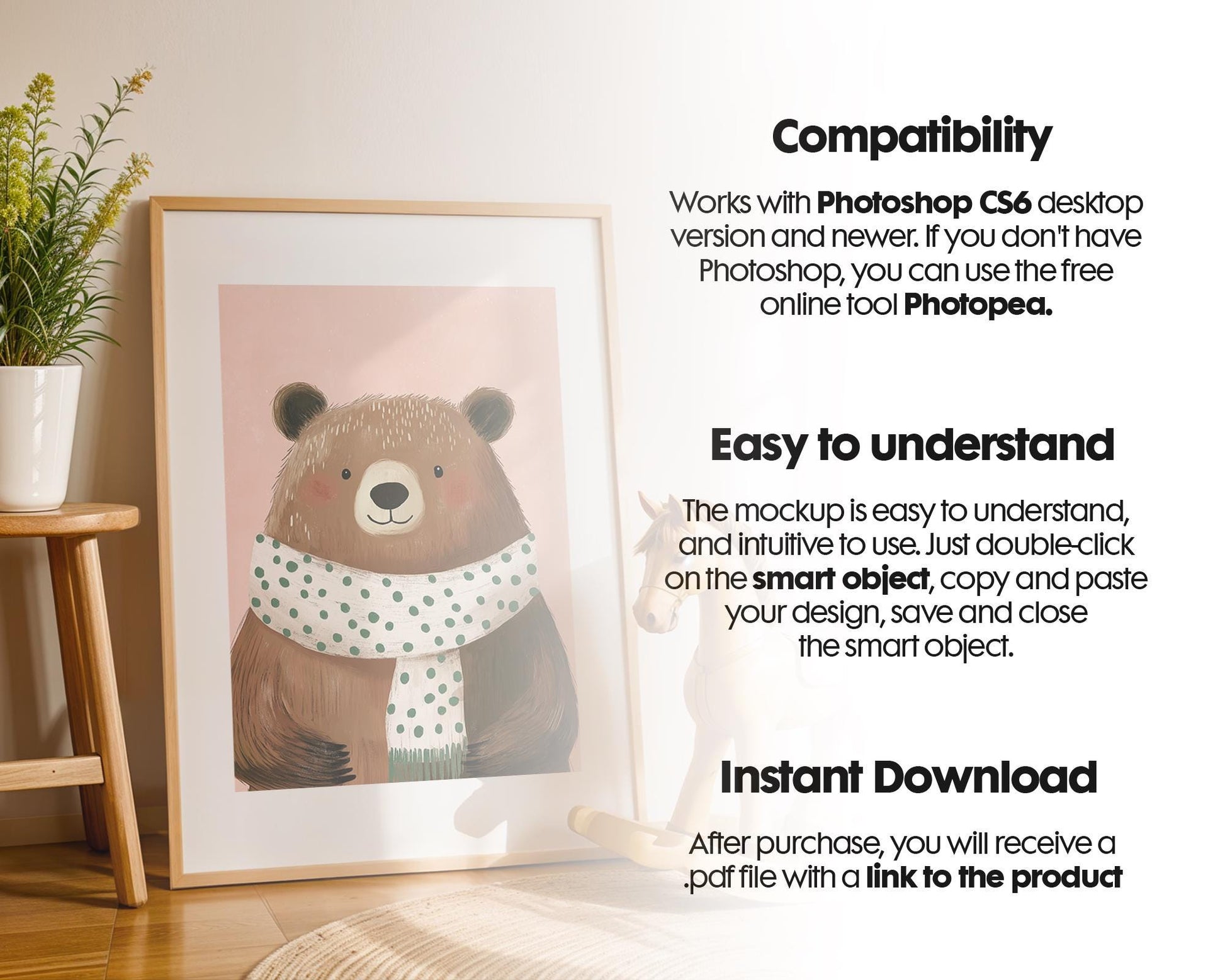 Frame Nursery Mockup in Home Interior PSD | Nursery Frame Mockup Frames | Nursery Wall Poster | Poster Shop Mockup