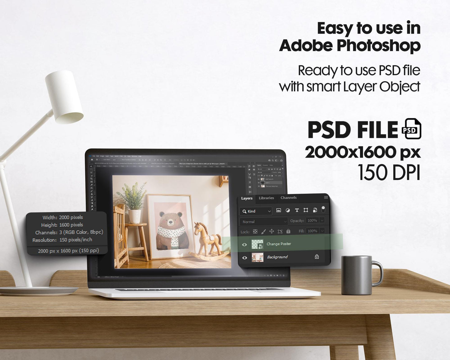 Frame Nursery Mockup in Home Interior PSD | Nursery Frame Mockup Frames | Nursery Wall Poster | Poster Shop Mockup