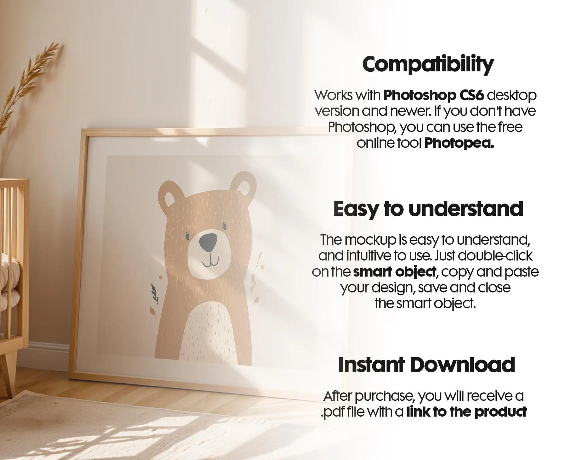 Horizontal Frame Nursery Mockup in Home Interior PSD | Nursery Horizontal Frame Mockup Frames | Nursery Wall Poster | Poster Shop Mockup