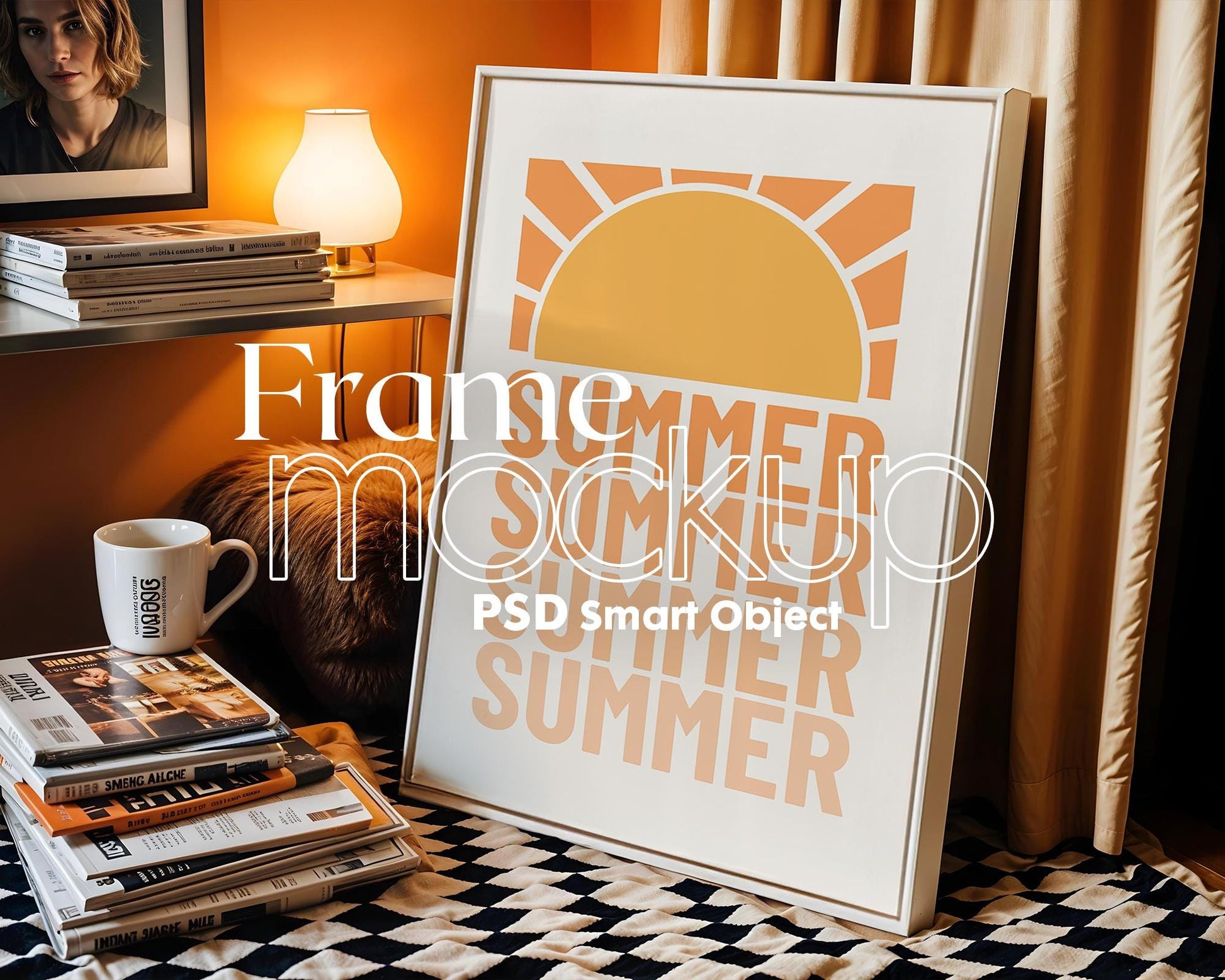 Blank Wooden Poster Frame Mockup, Minimalist Frame Mockup for Digital Download, Posters and Artwork Smart Object Instant Download