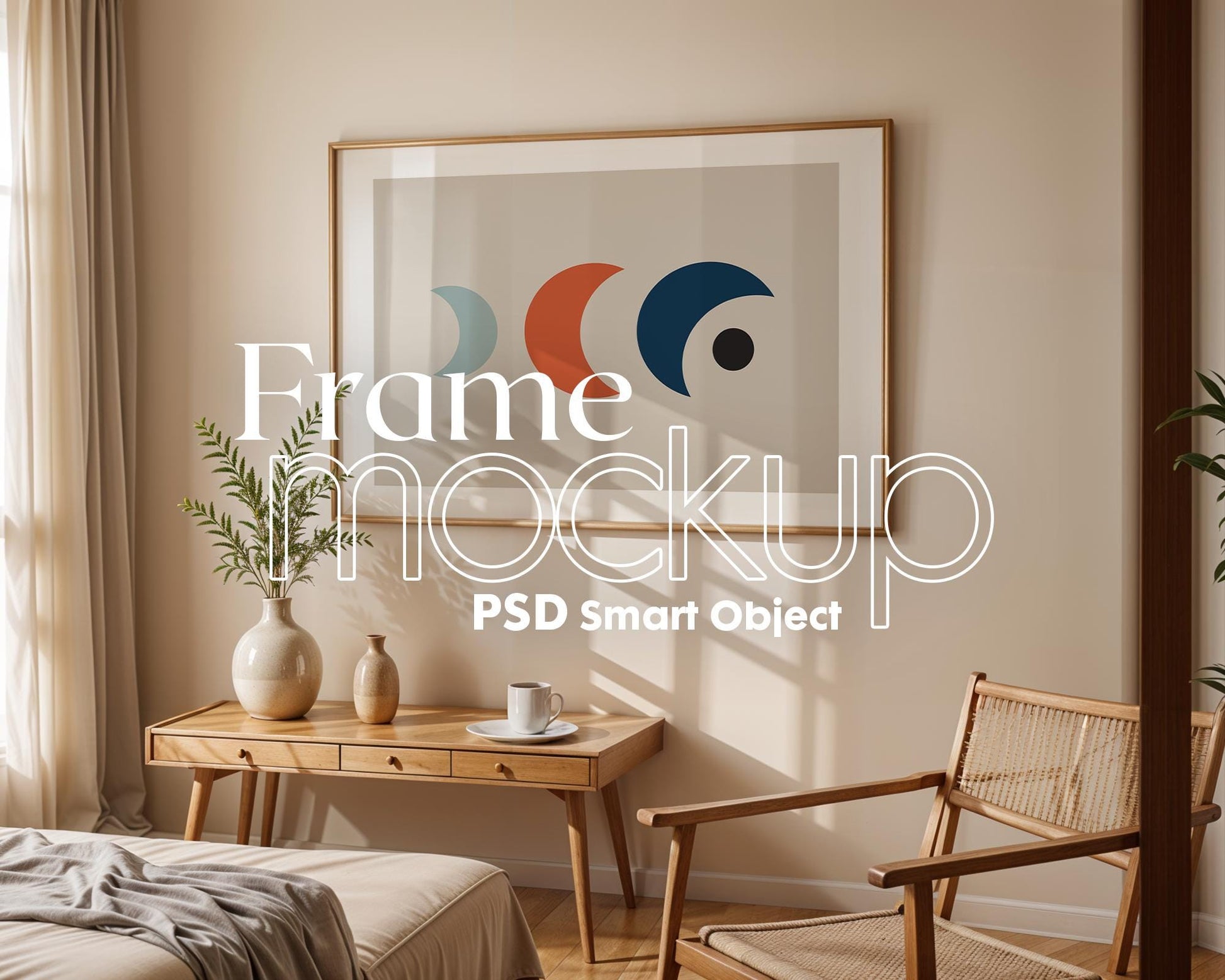 Horizontal Frame Mockup PSD, Scandinavian Wooden Frame Mockup, Poster Mockup PSD , Frame Mockup for Print, Frame Mockup Smart Object